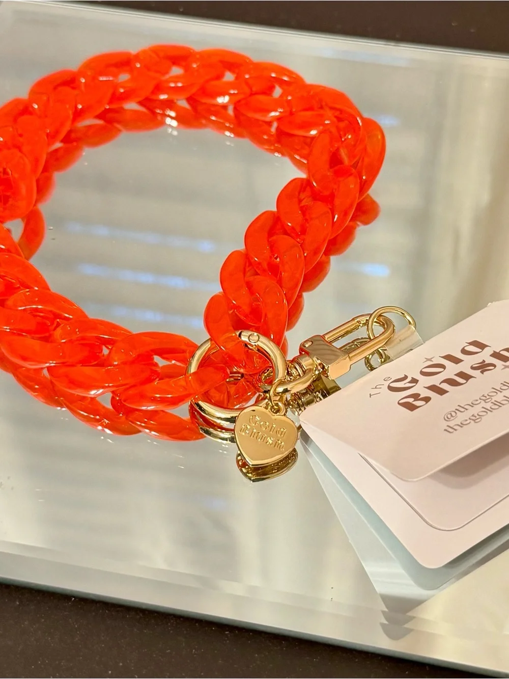 New Gold Blush Red Phone Wrist Strap with Gold Hardware